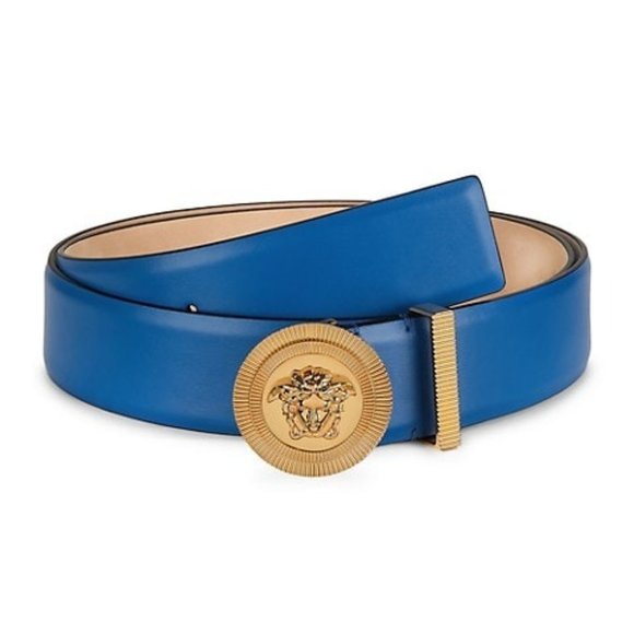 Versace Other - Versace Men's Gold Medusa Buckle Biggie Blue Leather Belt